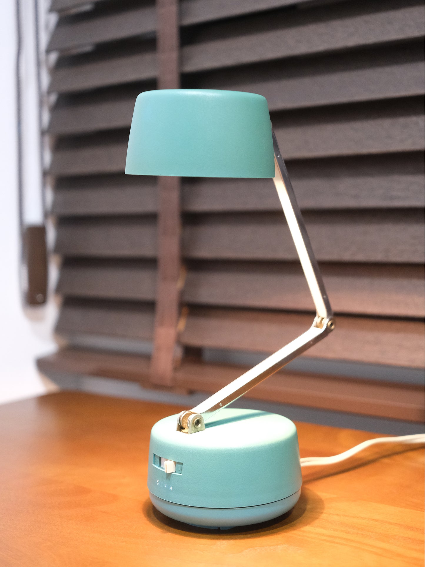 日本制 70's 南部工業 NA-414 三段折疊 湖水藍 擡燈 Table Lamp Light