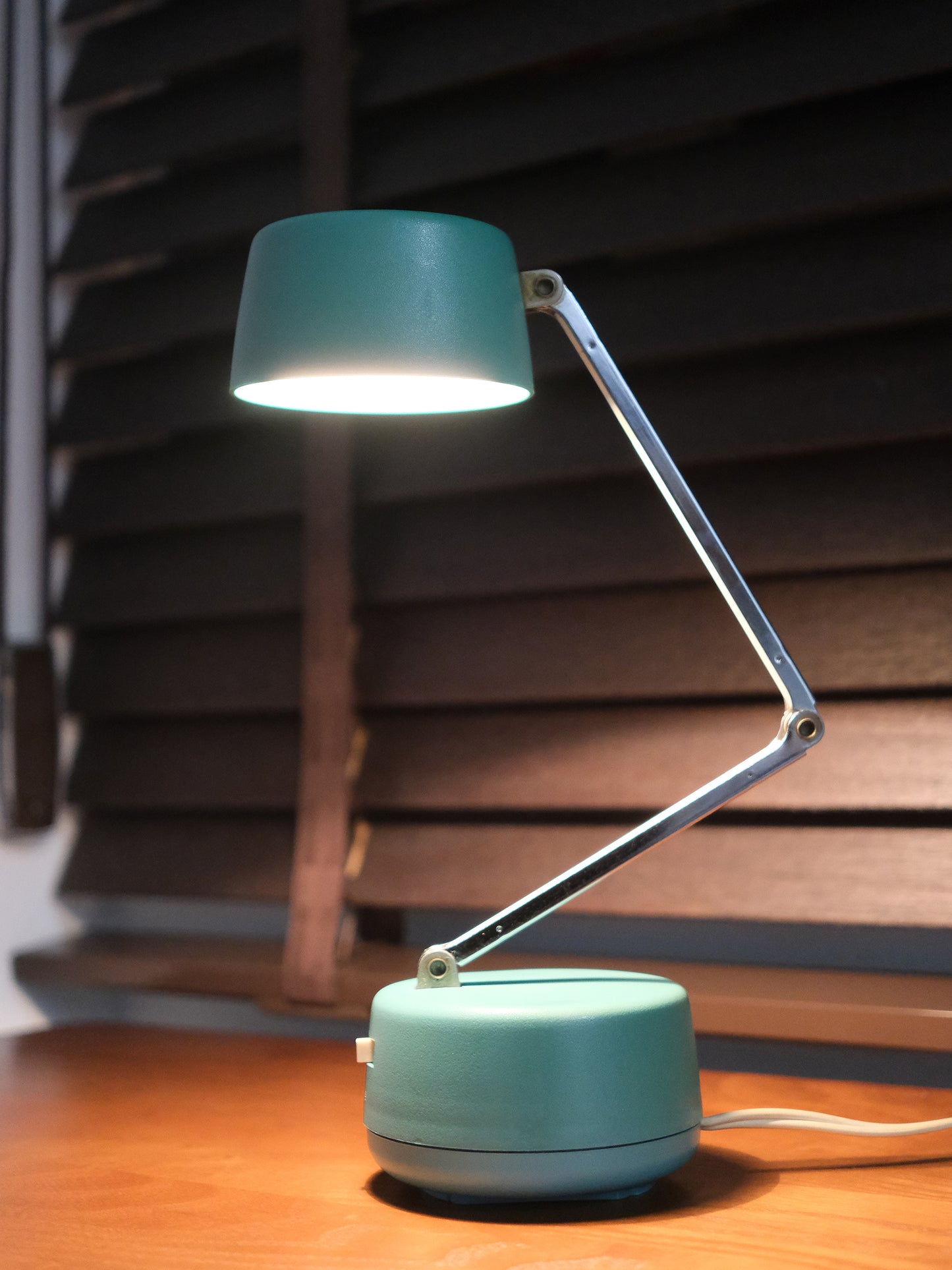 日本制 70's 南部工業 NA-414 三段折疊 湖水藍 擡燈 Table Lamp Light