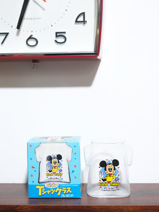 全新品 80’s KIRIN 麒麟 Disney 米奇老鼠 T-SHIRT 形 玻璃水杯