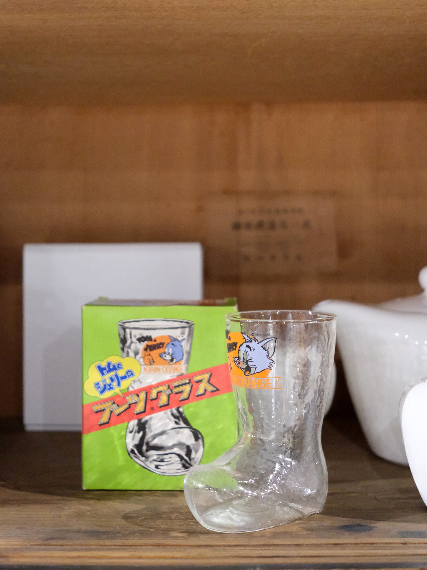日本 80's 麒麟 KIRIN Orange Tom and Jerry 靴型 玻璃水杯