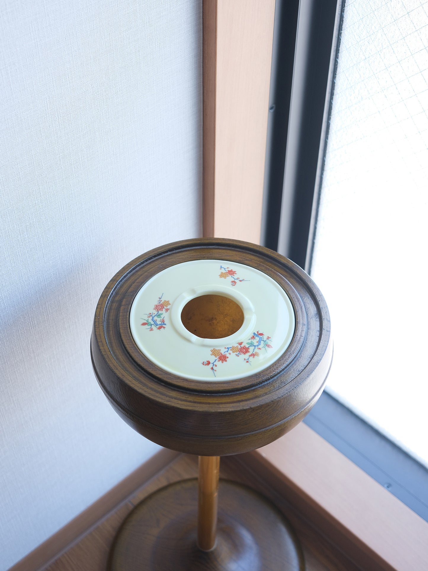 日本 昭和 70's 木紋 陶瓷蓋 喫茶店 坐地 立式 煙灰缸 Ashtray