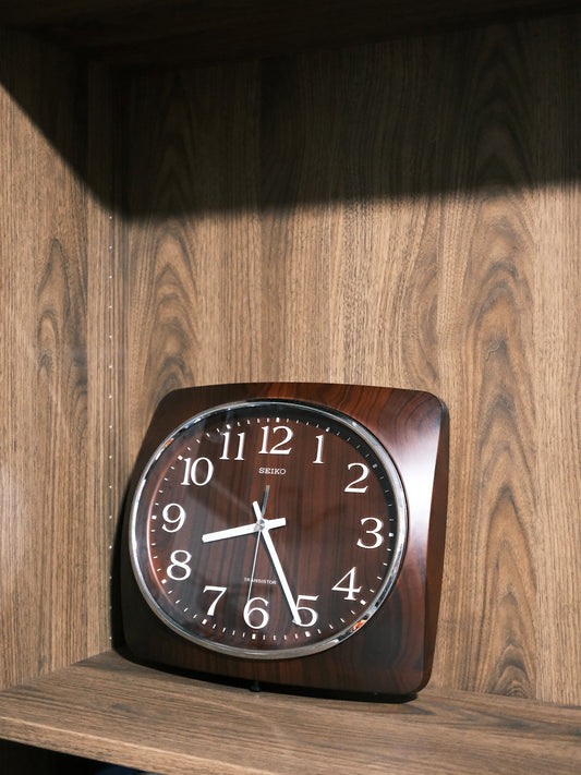美品 Seiko 精工 Transistor 圓方形 木紋 掛牆 石英鐘 掛鐘 Clock