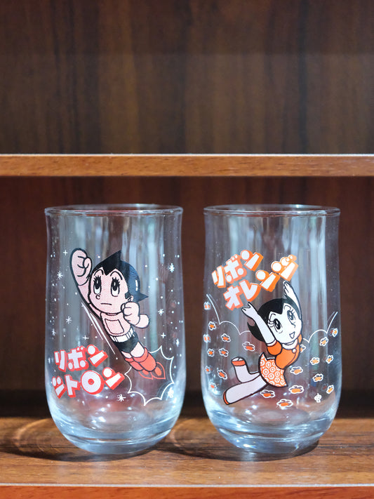 全新品 70's 手塚治虫 小飛俠 阿童木 漫畫造型 玻璃杯 2個套裝 Astro Boy