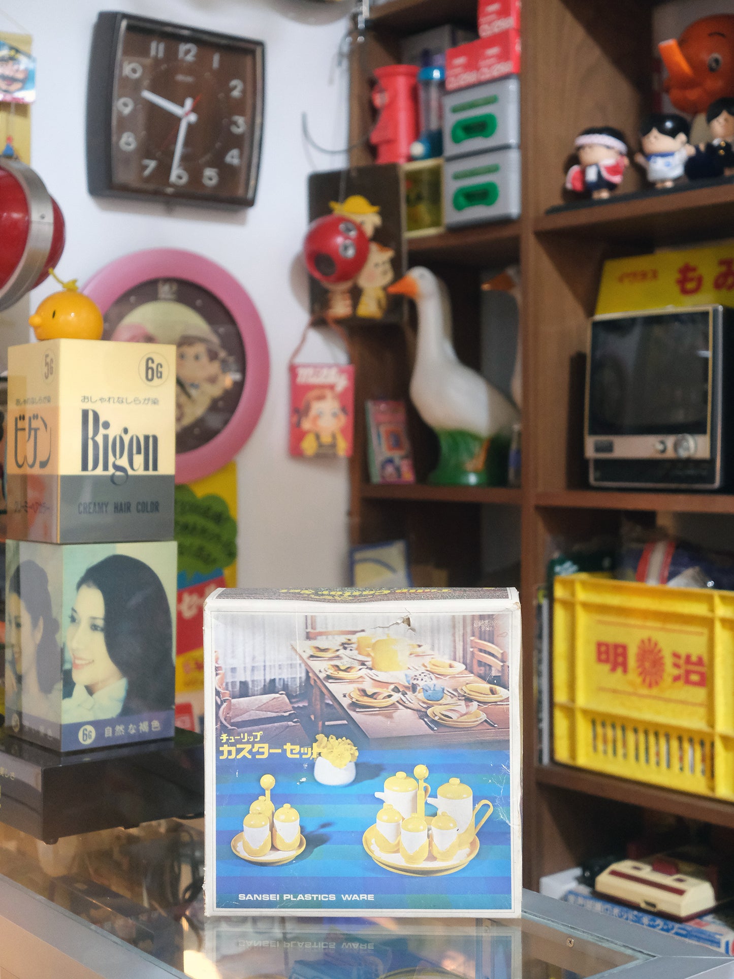 全新品 70's Sansei 鬱金香 塑膠製 5件 調味料 收納 套裝