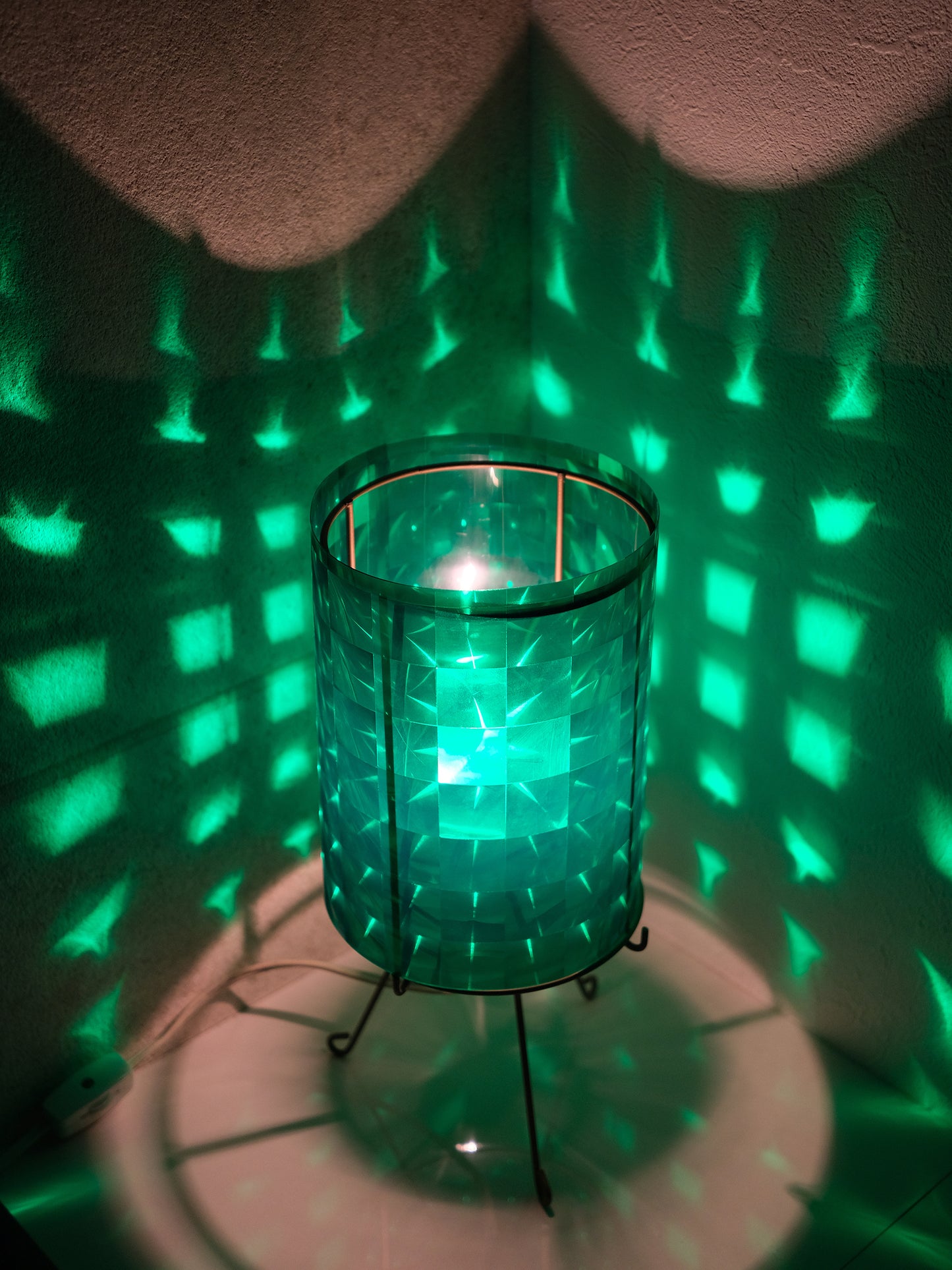 復古 昭和 綠色 雷射格仔膠片 白熱燈 擡燈 Table Lamp