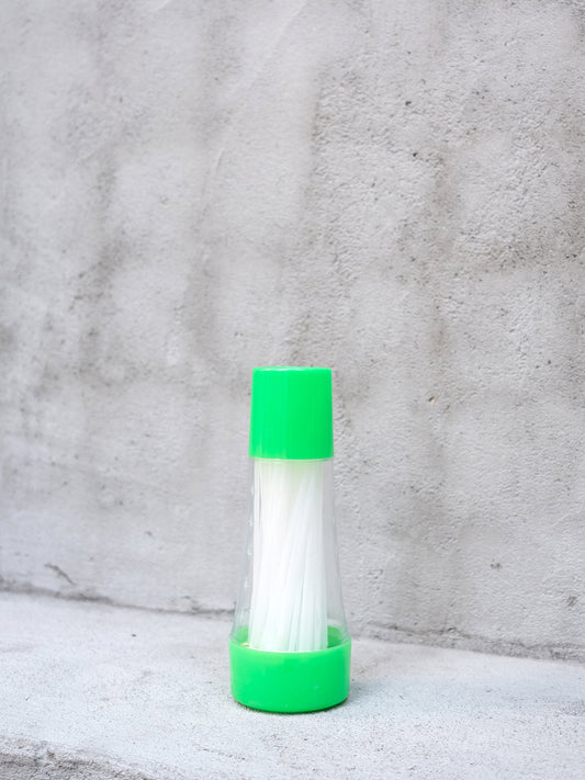 全新品 昭和 舊物 螢光綠色 花紋圖案 飲管 筷子 收納瓶