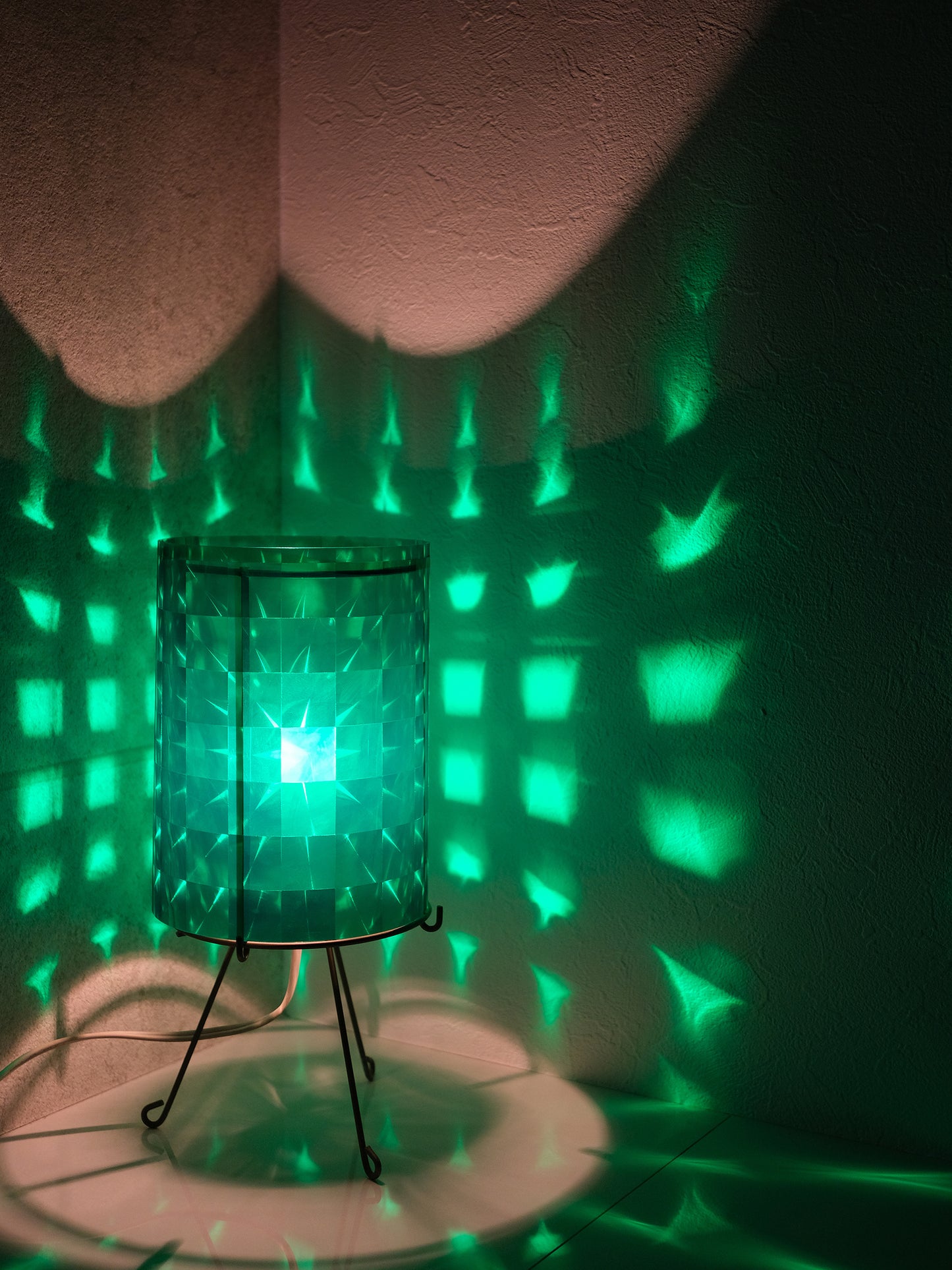 復古 昭和 綠色 雷射格仔膠片 白熱燈 擡燈 Table Lamp