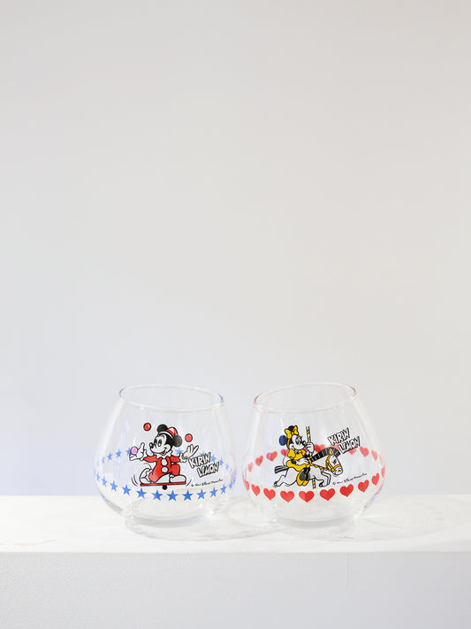 日本版 Kirin Lemon 麒麟 米奇老鼠 米妮 插圖 玻璃水杯 2個套裝