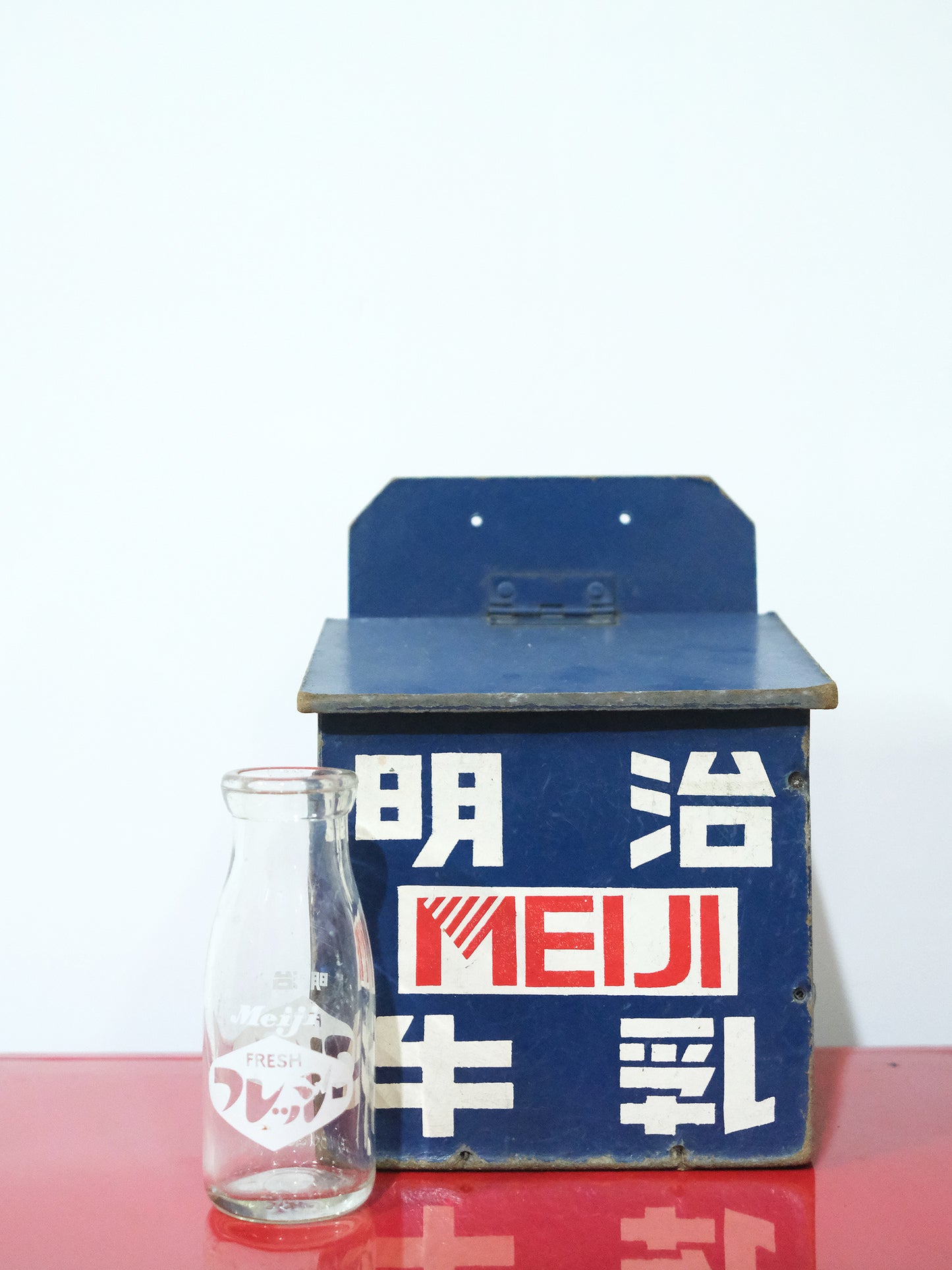 日本制 昭和年代 明治牛乳 Meiji 藍色 木製 牛奶箱 宅配箱 Milk Box