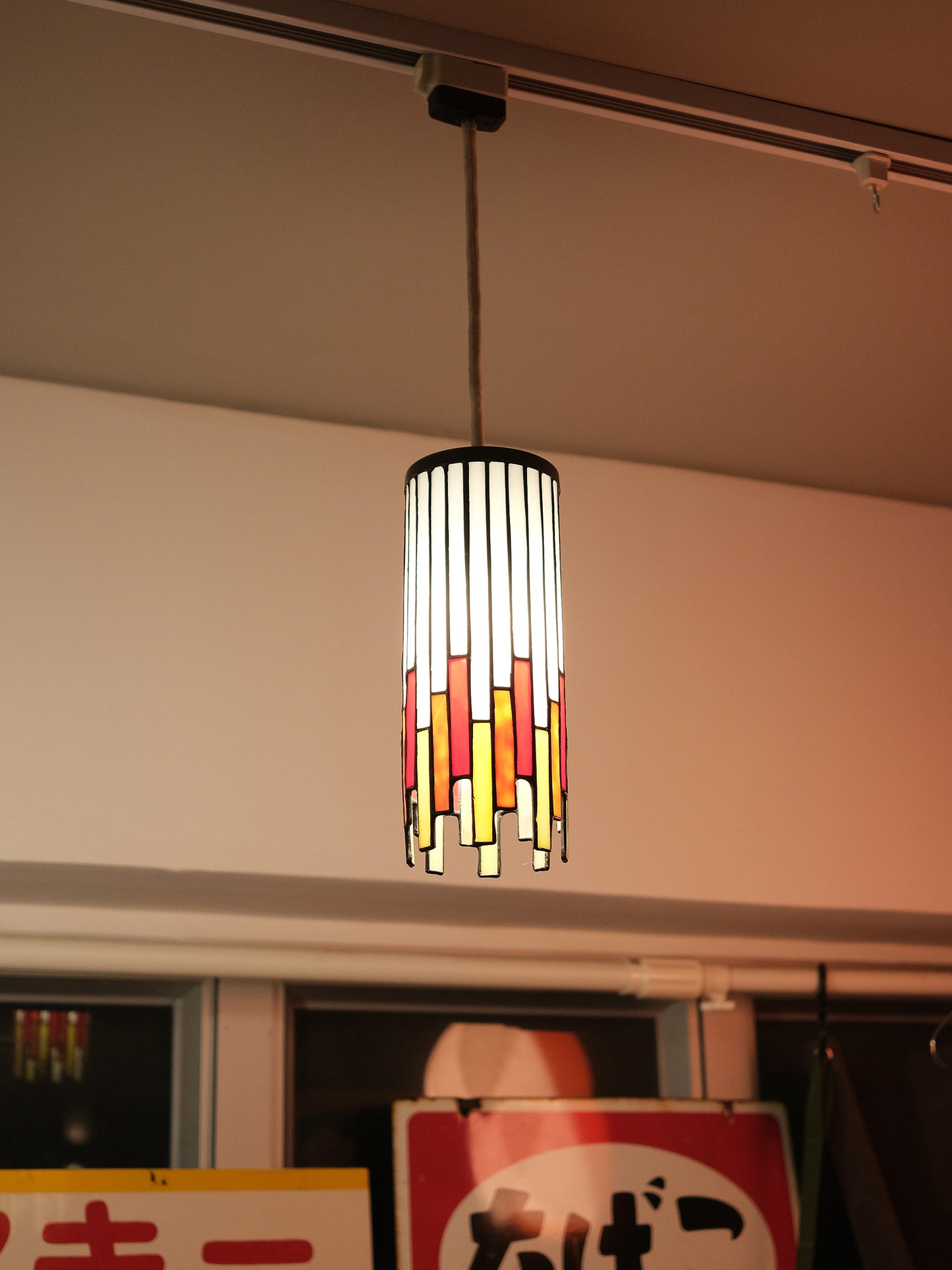 日本 舊物 彩繪玻璃 彩色 燈罩 照明 器具 路軌 吊燈