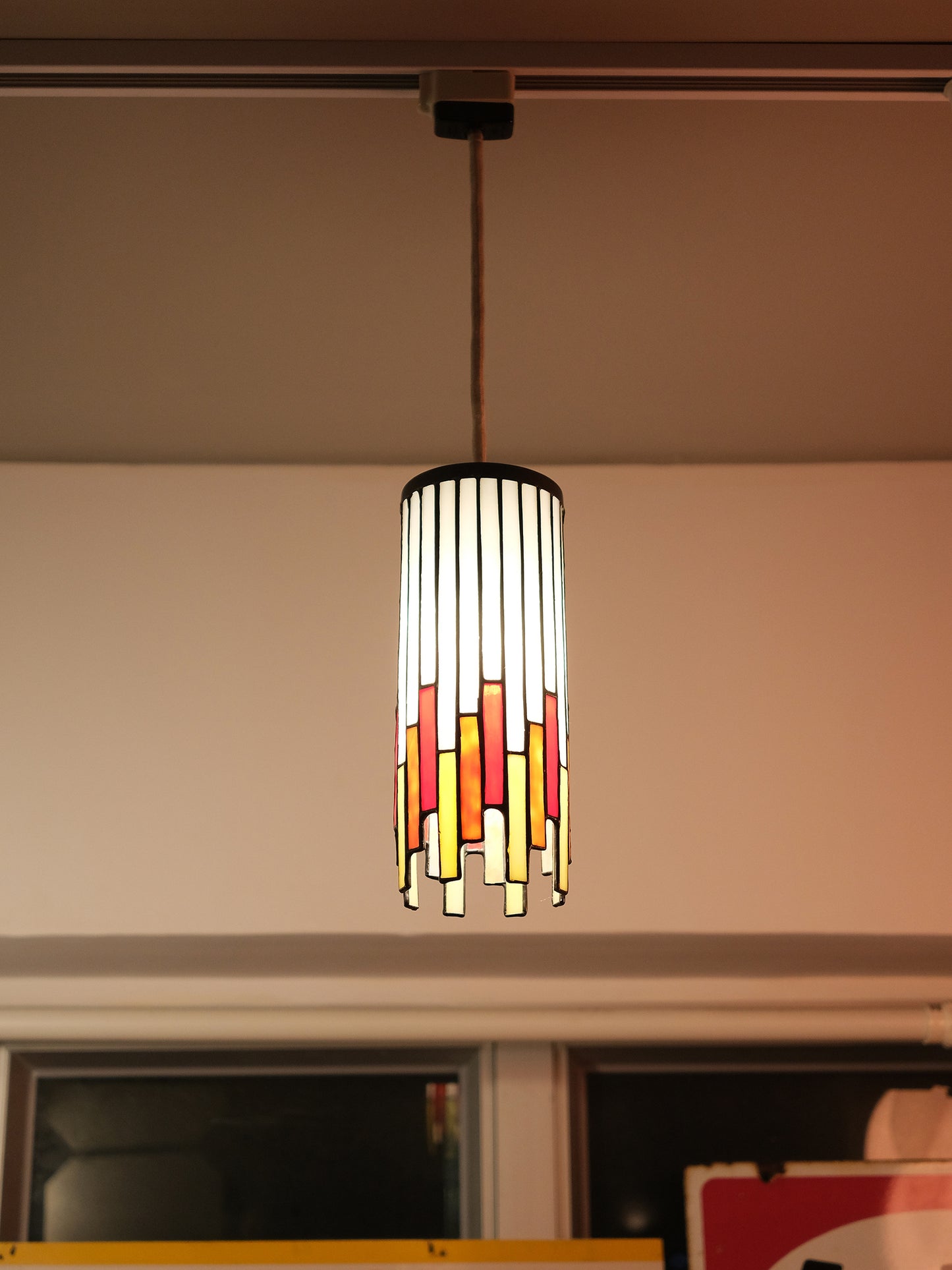 日本 舊物 彩繪玻璃 彩色 燈罩 照明 器具 路軌 吊燈