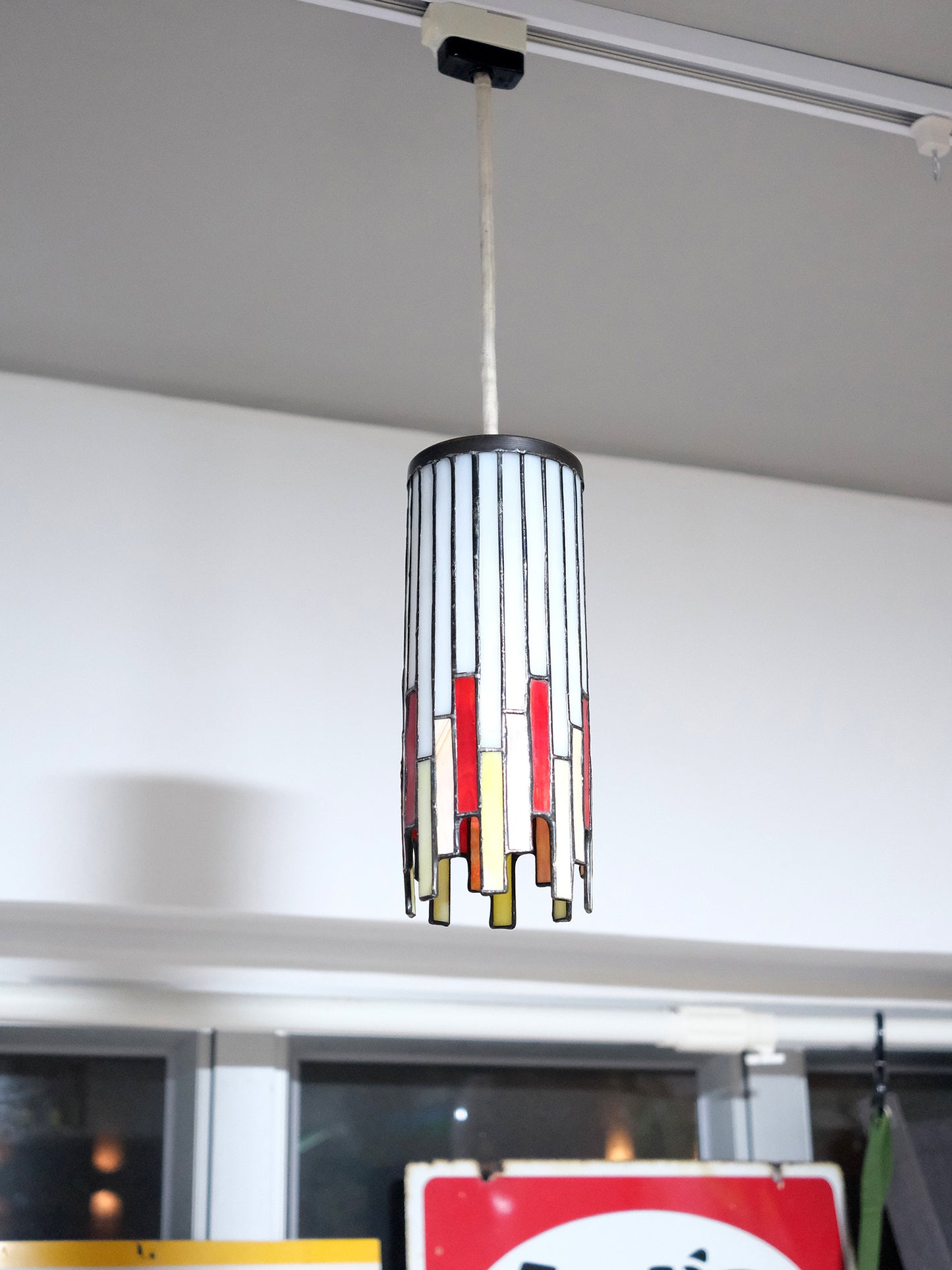 日本 舊物 彩繪玻璃 彩色 燈罩 照明 器具 路軌 吊燈