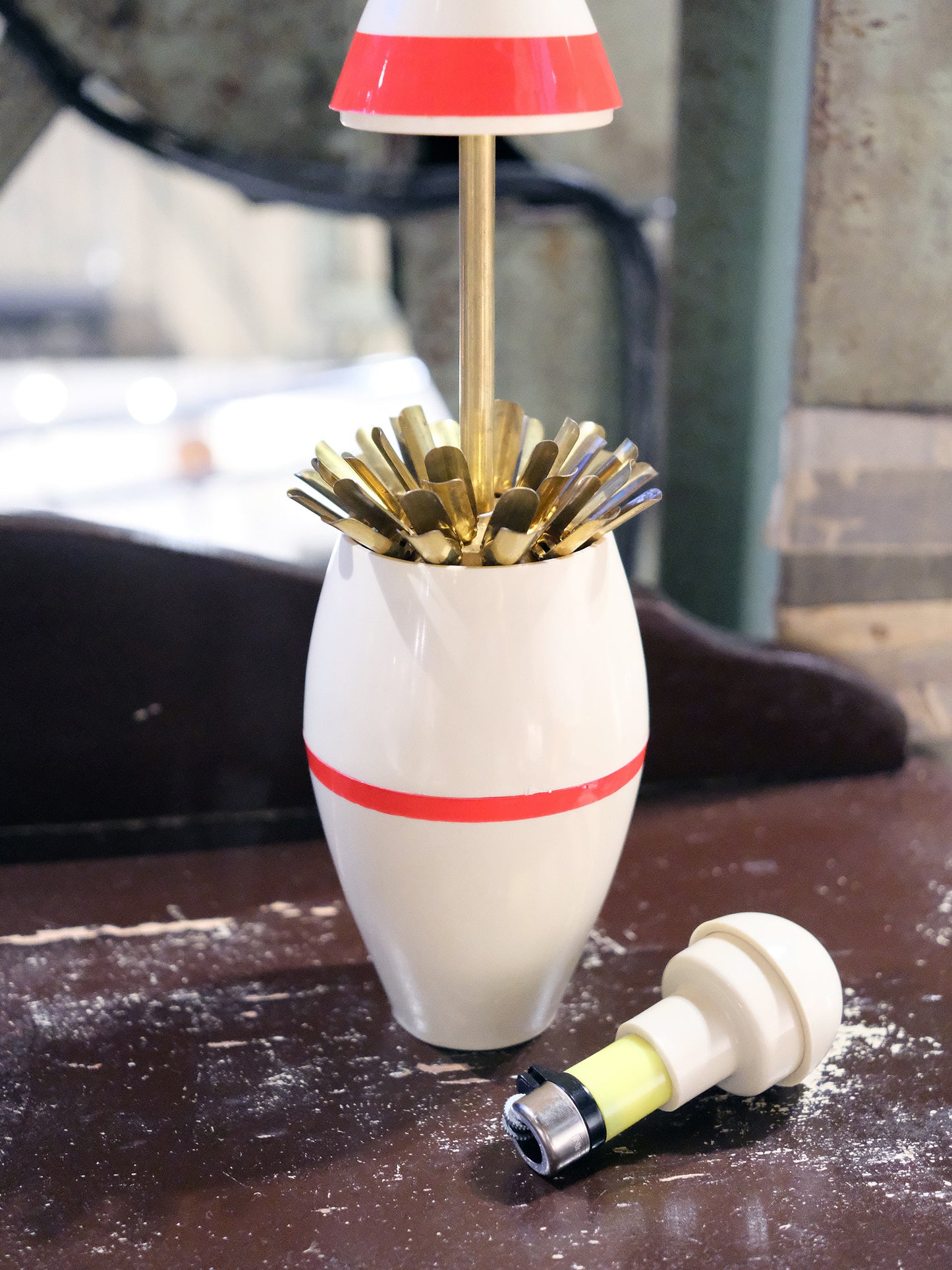 日本 舊物 Bowling Pin 保齡球樽造形 香煙 托盤 收納樽 連火機