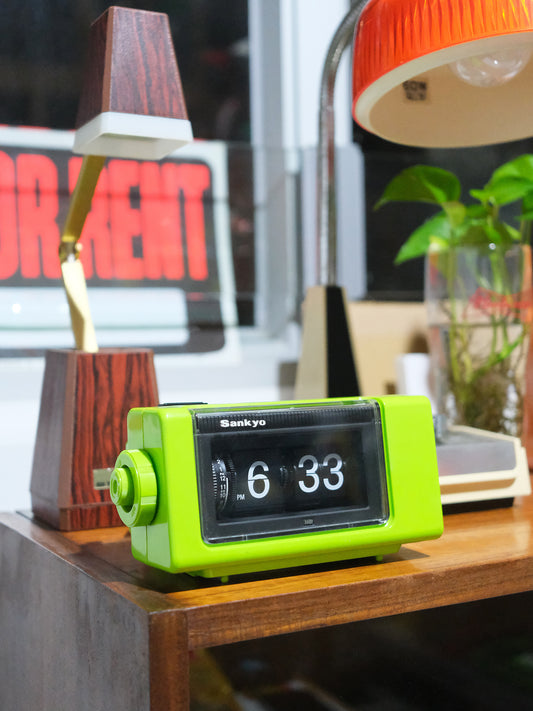 日本制 Sankyo 三協精機 L101Z 螢光綠 Digital Alarm Flip Clock 翻頁鐘