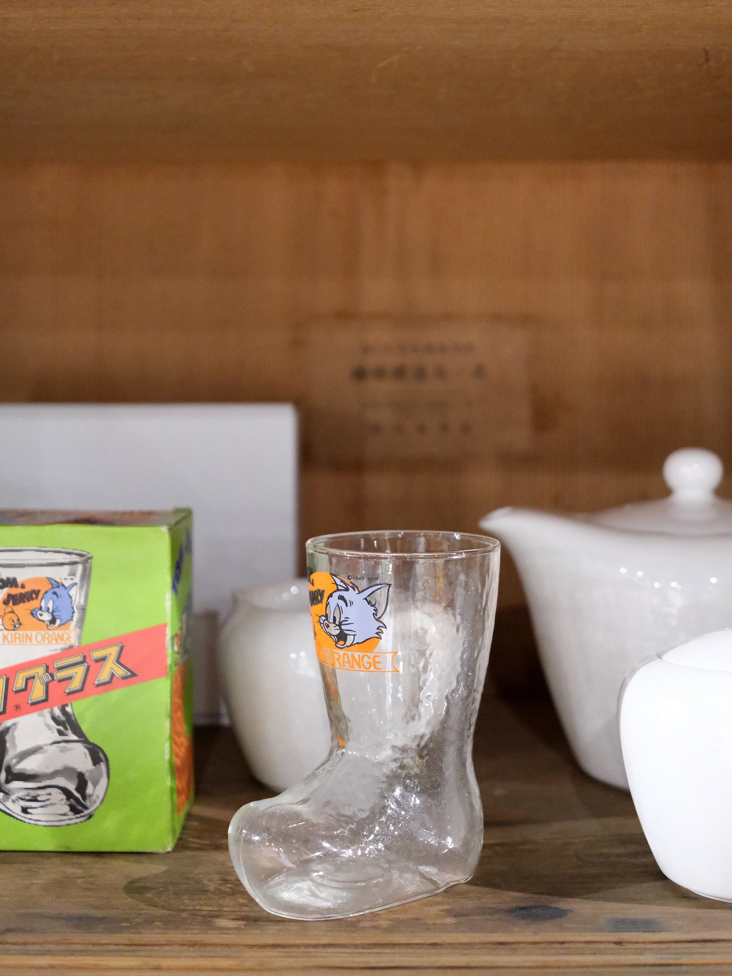 日本 80's 麒麟 KIRIN Orange Tom and Jerry 靴型 玻璃水杯