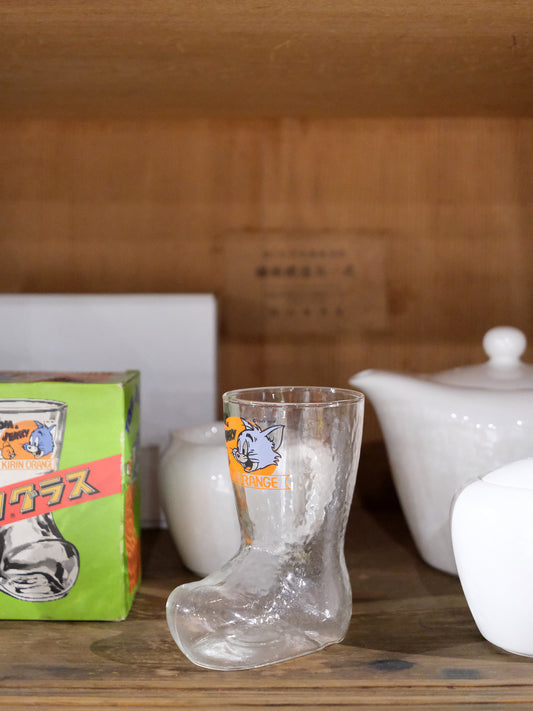 日本 80's 麒麟 KIRIN Orange Tom and Jerry 靴型 玻璃水杯