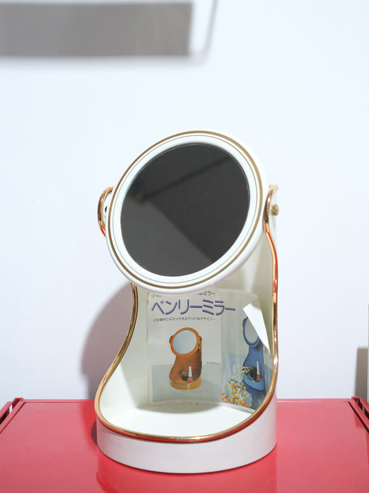 全新品 日本 Space Age 設計 白色 可放小物 兩用 化妝鏡 座擡鏡