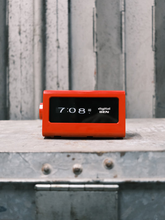 日本制 70s Hotta 堀田時計店 B007 Digital Ben Flip Clock 翻頁鐘 紅色 有盒