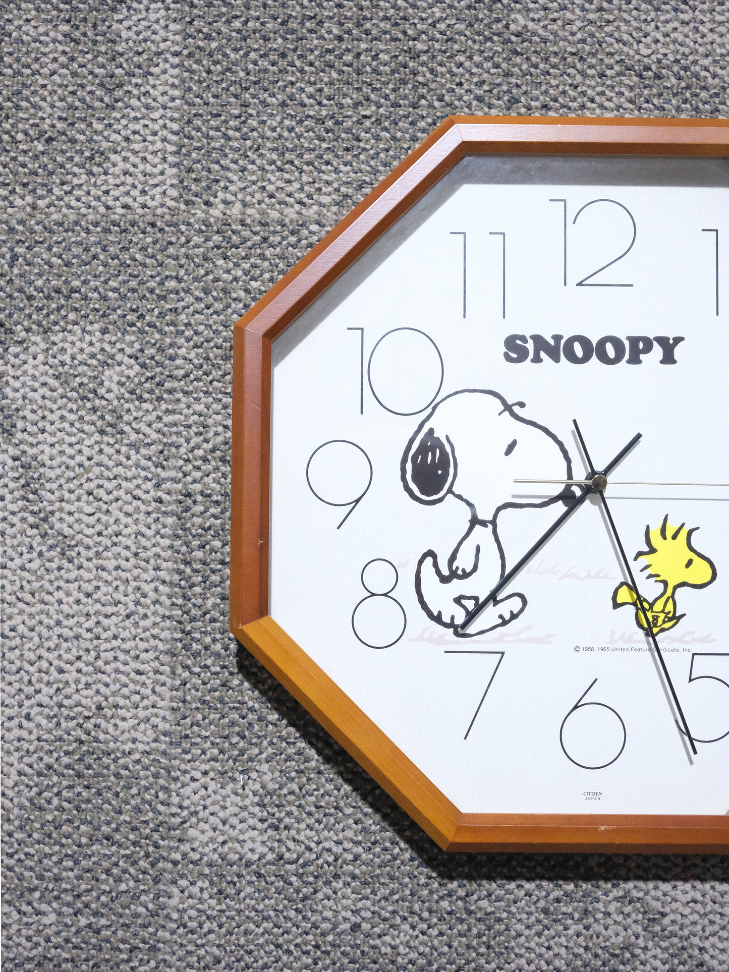 日本制 Citizen Snoopy Quartz 大Size 38 cm 木框 掛牆 石英鐘 Quartz Clock